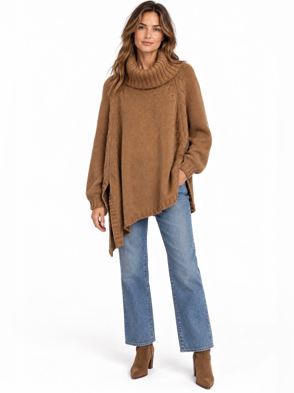 ESCADA Cashmere Silk Oversized Cowl Neck Asymmetrical Sweater Brown Size Large